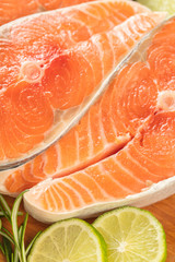 salmon with lemon slice close-up