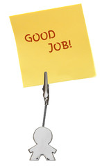 Man Figure Business Card Holder with yellow paper note GOOD JOB