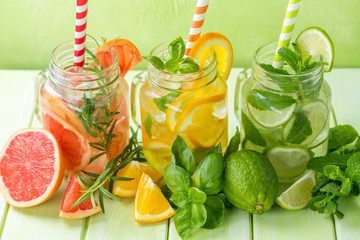 Selection of infused water for detox