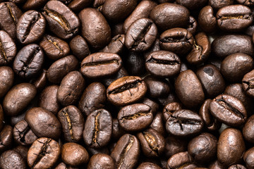 Close up of coffee beans roasted.