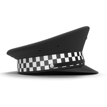 Side view British police flat cap isolated on white. 3D illustration