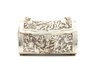 Silver clutch bag isolated on white background
