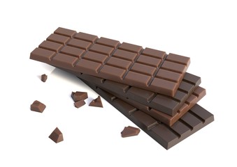 chocolate bars isolated on white background