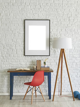 vintage background lamp and red chair table