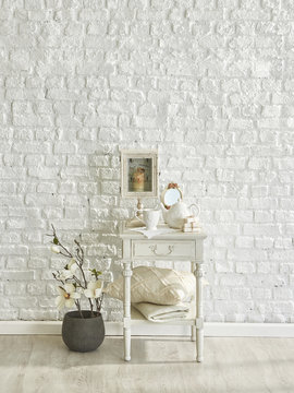 white brick wall vintage style