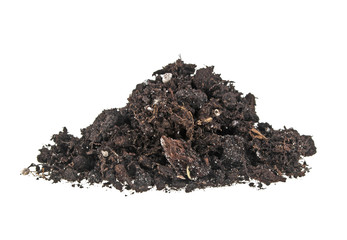 Pile heap of soil humus isolated on white background