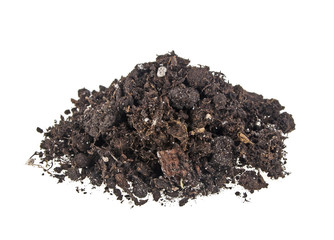 Pile heap of soil humus isolated on white background