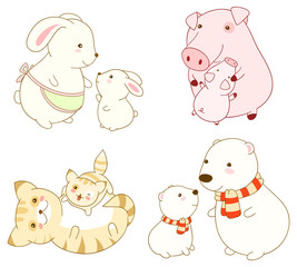 Collection of cartoon animals in kawaii style