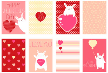 Fototapeta na wymiar Set of Valentine banners with cute rabbits