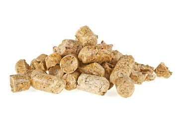 Pelleted compound feed Isolated on white background, wheatfeed p