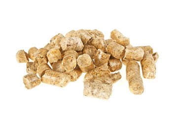 Pelleted compound feed isolated on white background, wheatfeed p
