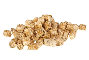 Pelleted compound feed isolated on white background, wheatfeed p