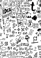 Hand drawn seamless doodle pattern with business symbols