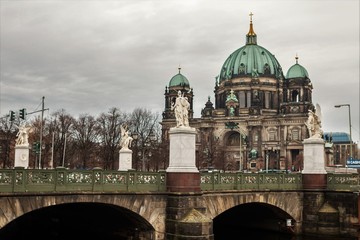 Fototapeta na wymiar BERLIN, GERMANY - DECEMBER 22, 2016: Berlin Cathedral located on Museum Island, a UNESCO-designated World Heritage Site on Berlin, Germany