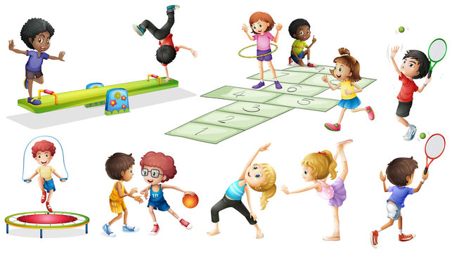 Children doing different sports and games