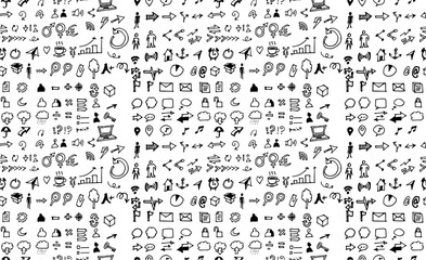 Obraz na płótnie Canvas Hand drawn seamless doodle pattern with business symbols