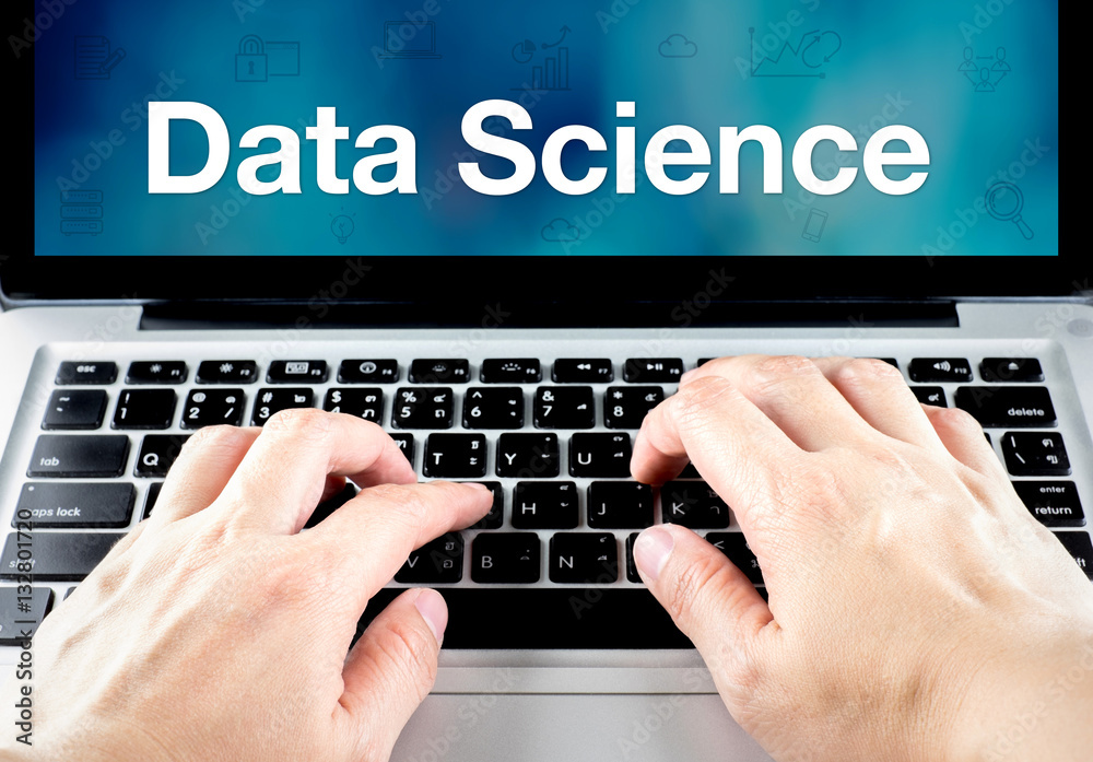 Aufkleber Two hand type on keyboard with Data Science word on notebook scr