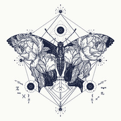 Butterfly tattoo in geometrical style. Beautiful butterfly boho © intueri