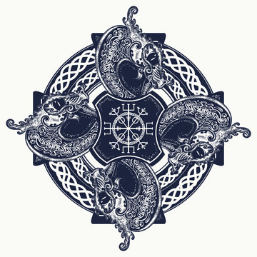 Celtic cross tattoo art and t-shirt design. Helm of Awe