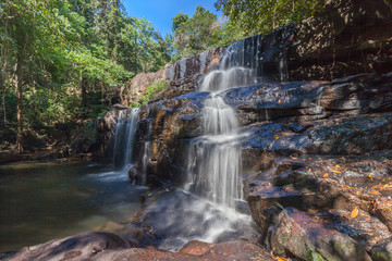 Natural background of waterfall cascade in National Park of Thai