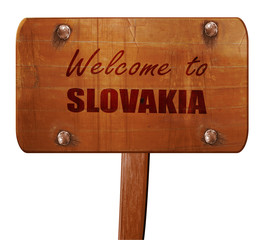 Welcome to slovakia, 3D rendering, text on wooden sign