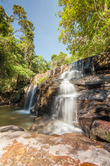 Fototapeta na wymiar Natural background of waterfall cascade in National Park of Thai
