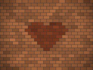 Brown brick wall with red heart.