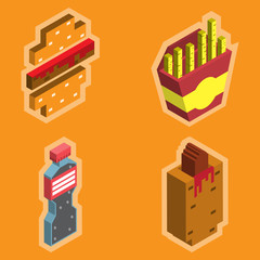 3D fast food, icons, hamburger, cheeseburger, hot dog, Coca