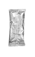 close up of an aluminum bag on white background