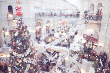 Christmas tree lights blurred background New Year toy