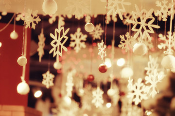 Christmas ornaments snowflake background blur city