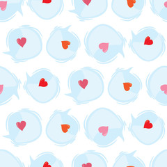 Seamless Valentines Day background with bubbles with red hearts. Tiled holiday texture. Love wrapping paper design.