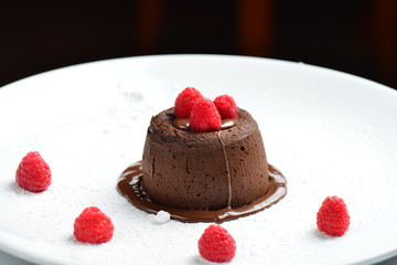French Hot Chocolate Souffle with raspberries