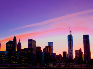 Purple sky at magic time,Manhattan downtown,