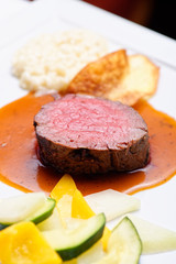Fine dining Venison meat steak with vegetable