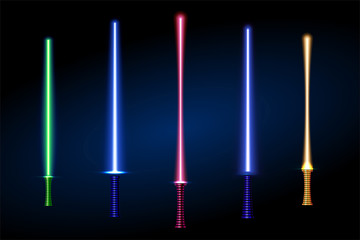 set of different color laser light swords. vector illustration.