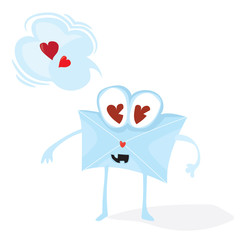 Cartoon valentines day romantic mail. Cute funny envelope character. Holiday flat design on white background