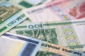 Fototapeta na wymiar Background of the Belarusian banknotes close up