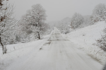 Snowy country road