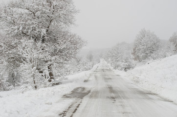 Snowy country road