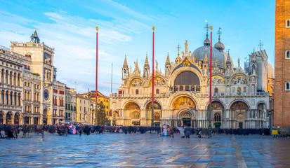 San Marco square with Campanile and San Marco's Basilica. The main square of the old town. Venice,...
