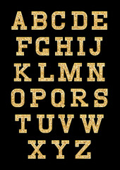 set of stylized gold texture letters with metallic sheen and stroke