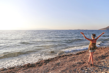 Sunburned Woman at the sunset.