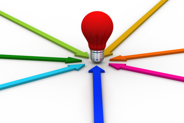 Red light bulb and arrows
