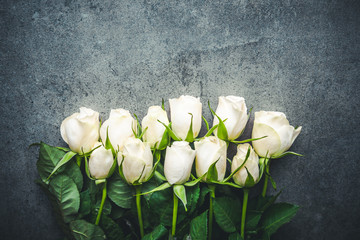 White roses on gray surface background.