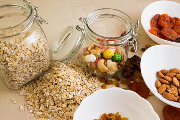 Nuts and fruits for diet and healthy eating