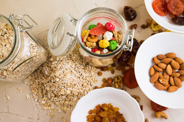 Nuts and fruits for diet and healthy eating