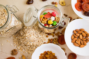 Nuts and fruits for diet and healthy eating