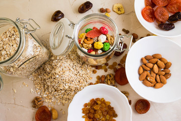 Nuts and fruits for diet and healthy eating