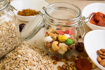 Nuts and fruits for diet and healthy eating